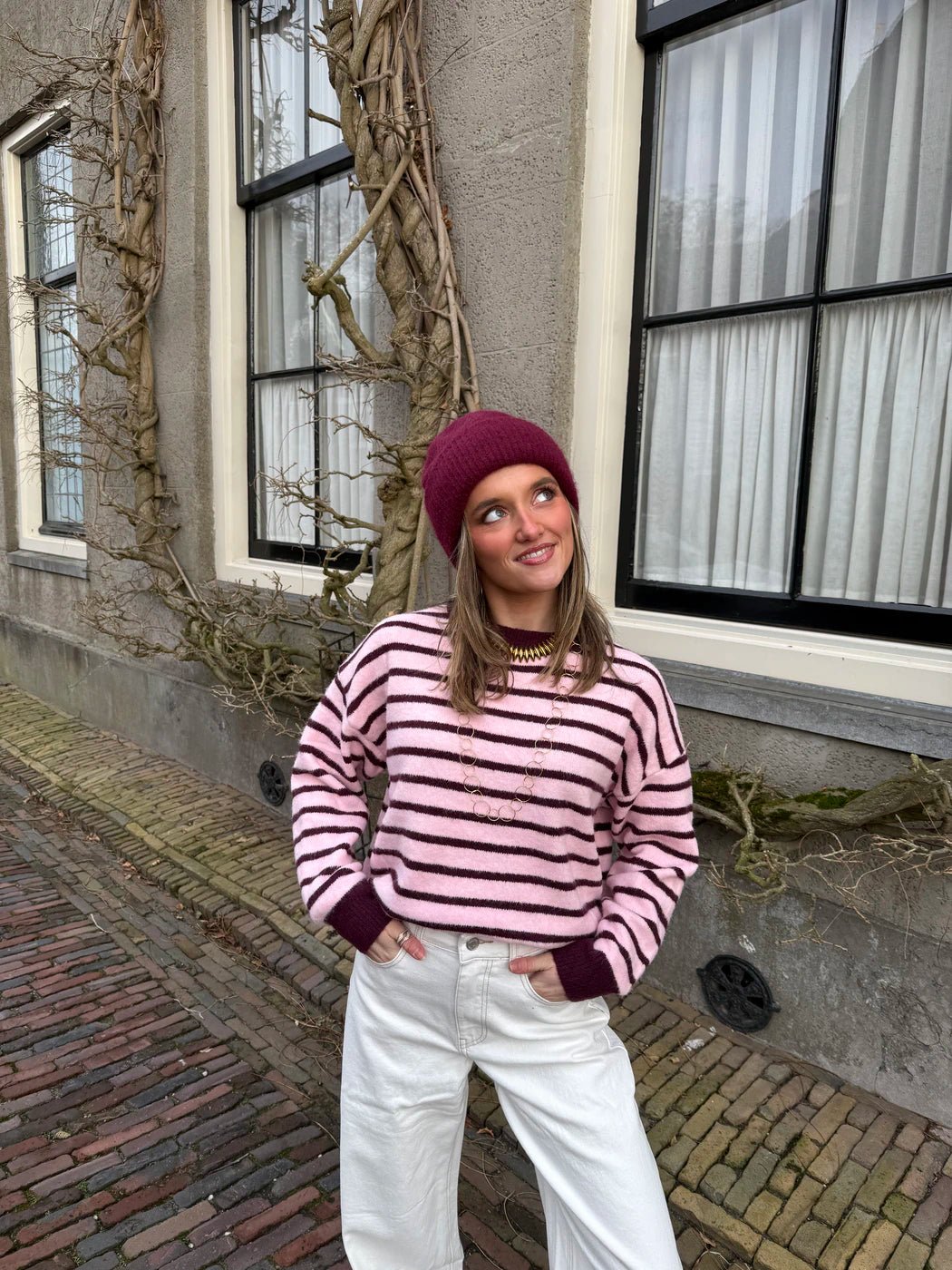Nora trui bordeaux/roze gestreept - Project 35