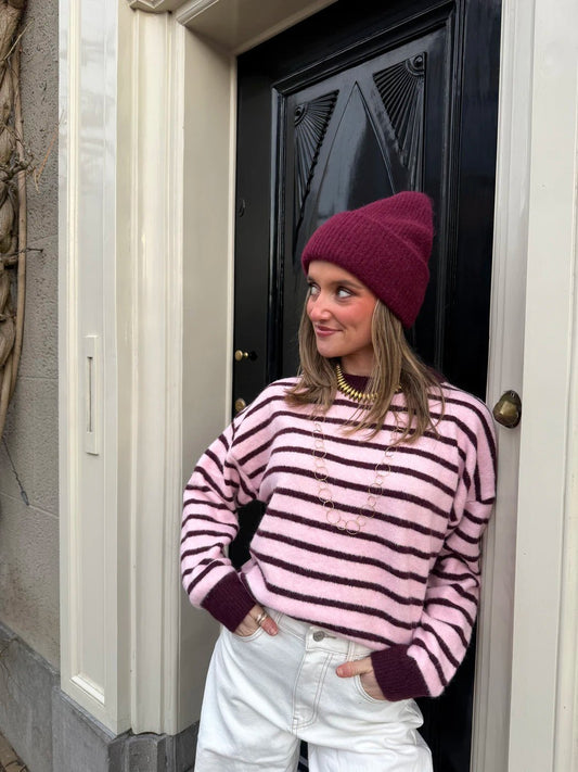 Nora trui bordeaux/roze gestreept - Project 35