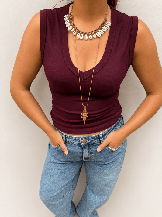 Nouk basic tank top v-hals bordeaux - Project 35