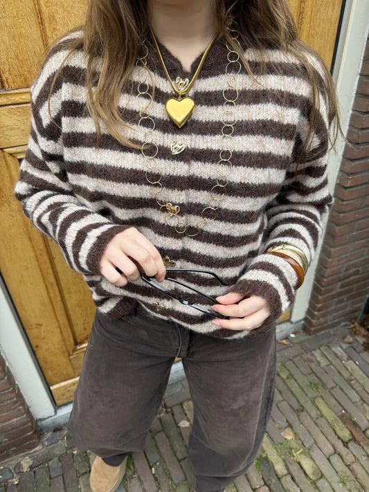 Noumi vest bruin/taupe gestreept - Project 35