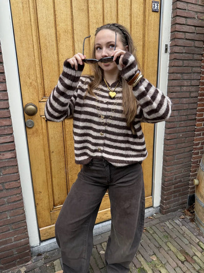 Noumi vest bruin/taupe gestreept - Project 35