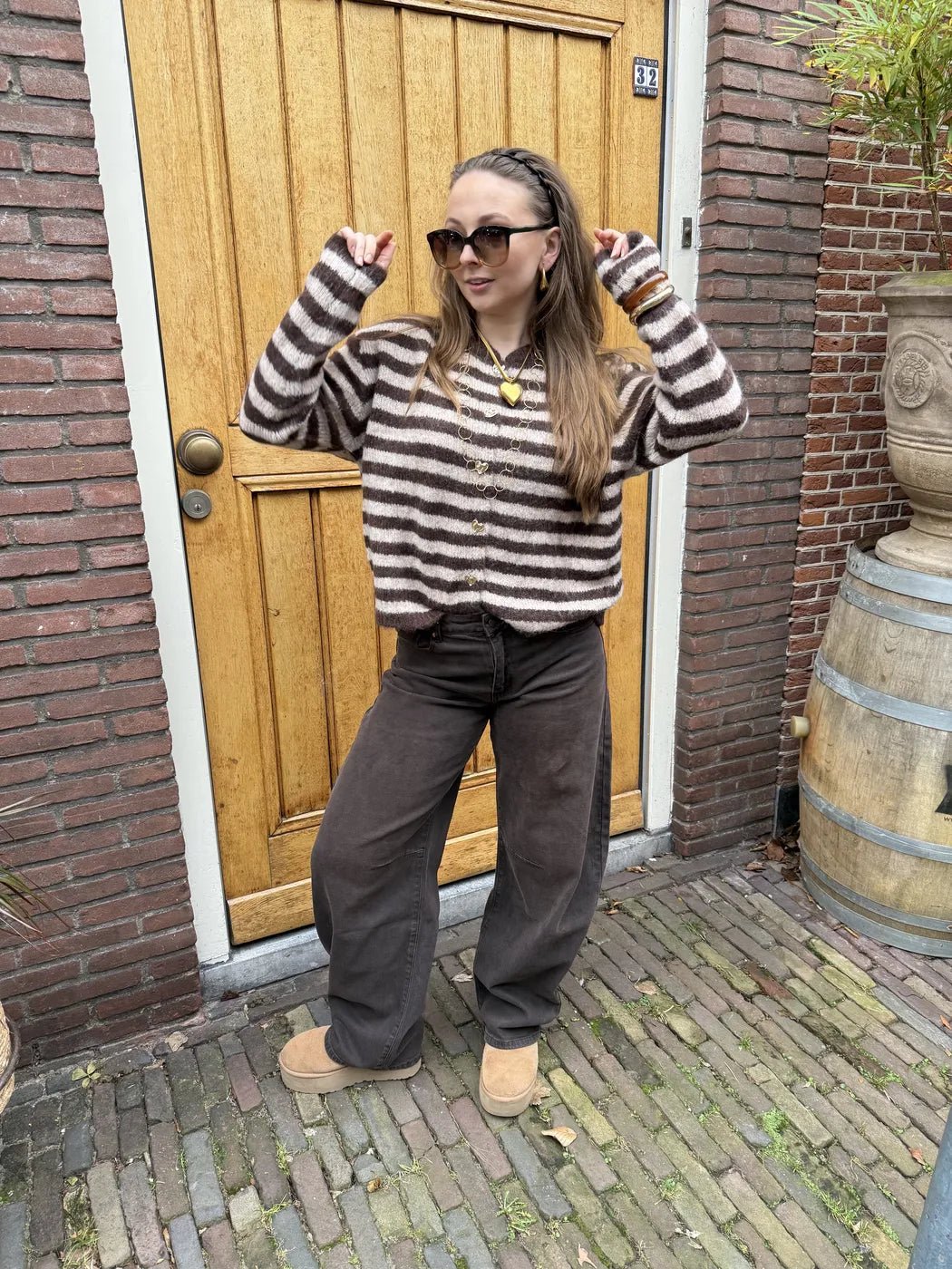 Noumi vest bruin/taupe gestreept - Project 35