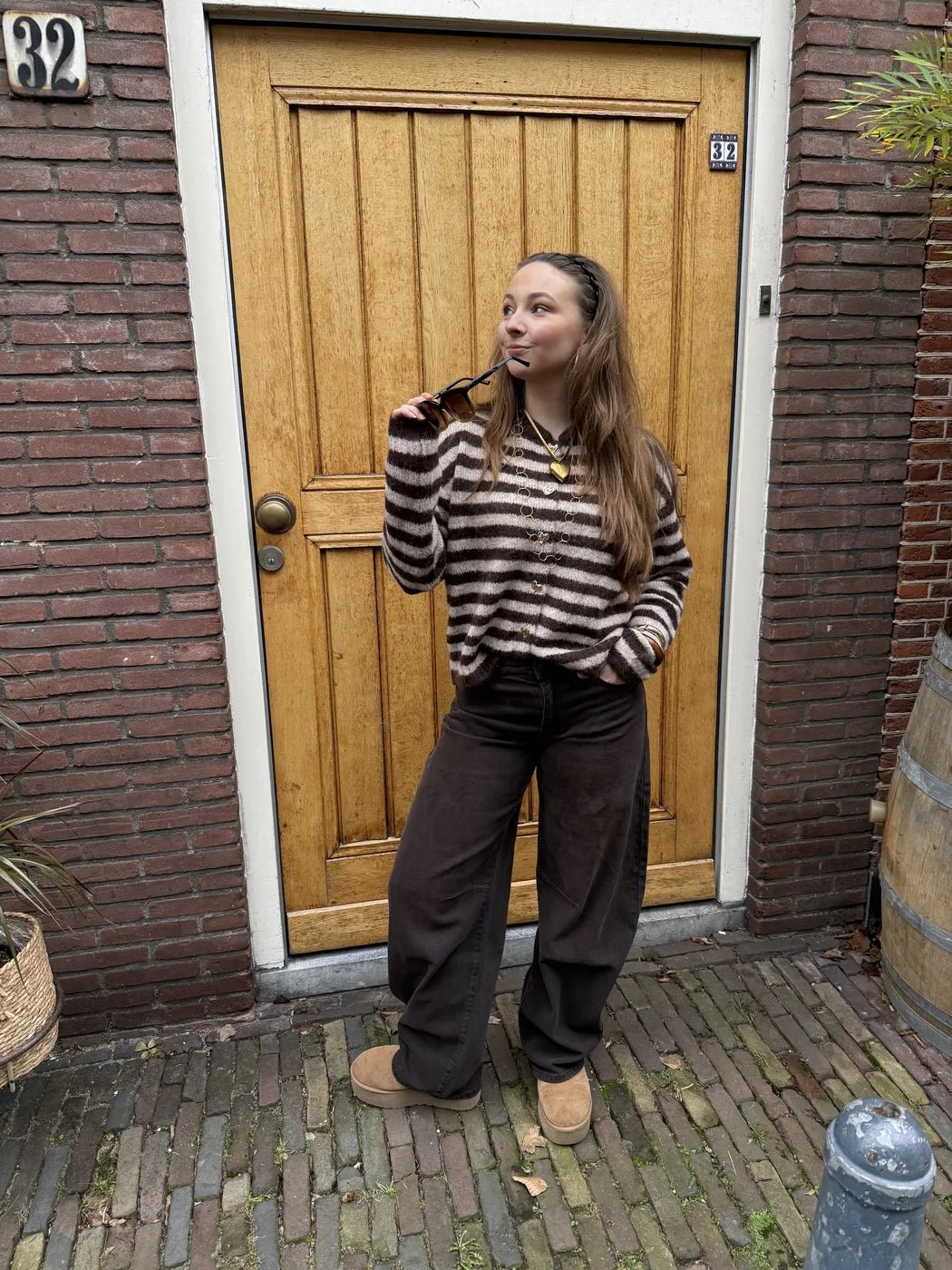 Noumi vest bruin/taupe gestreept - Project 35