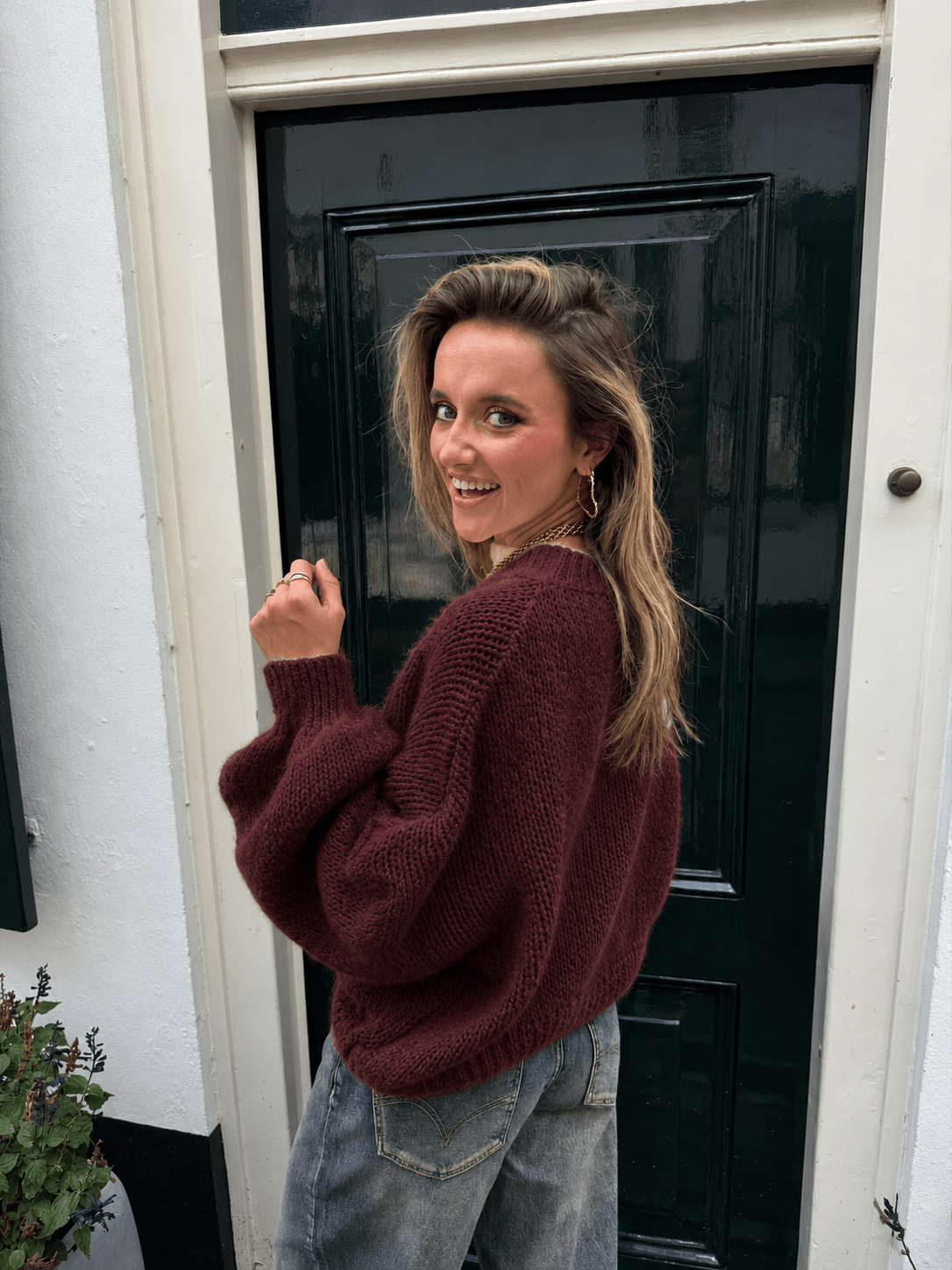 Nova gebreide trui oversized bordeaux - Project 35