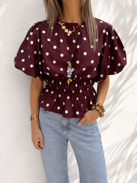 Novi polkadot top pofmouw bordeaux/wit - Project 35