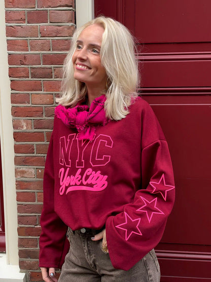 NYC longsleeve sterren bordeaux/ bright pink - Project 35