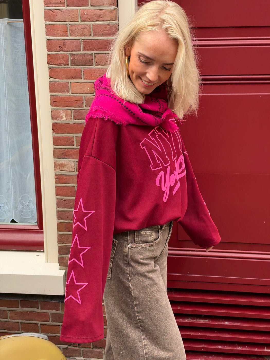 NYC longsleeve sterren bordeaux/ bright pink - Project 35