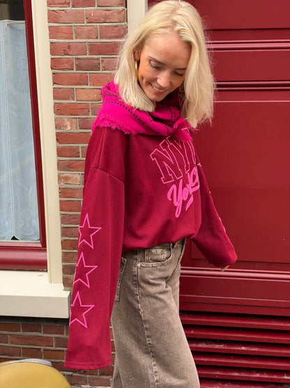 NYC longsleeve sterren bordeaux/ bright pink - Project 35