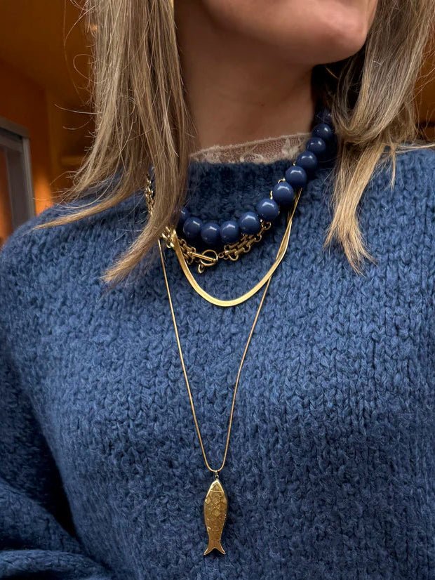 Pip ketting grote kralen blauw - Project 35