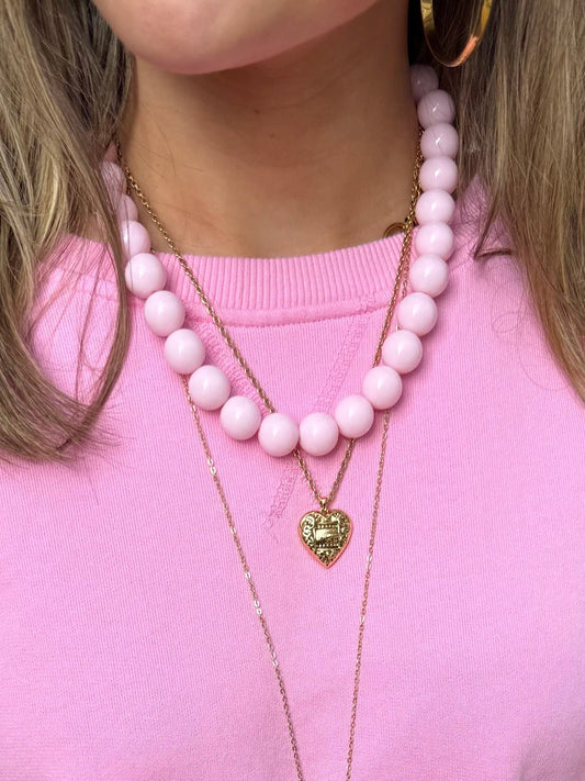 Pip ketting grote kralen lichtroze - Project 35