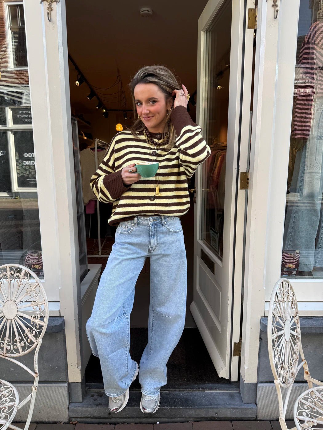 Pippa cardigan brown/yellow striped - Project 35