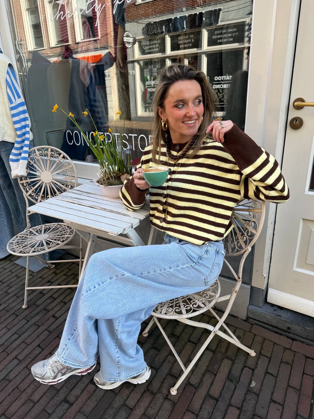 Pippa cardigan brown/yellow striped - Project 35