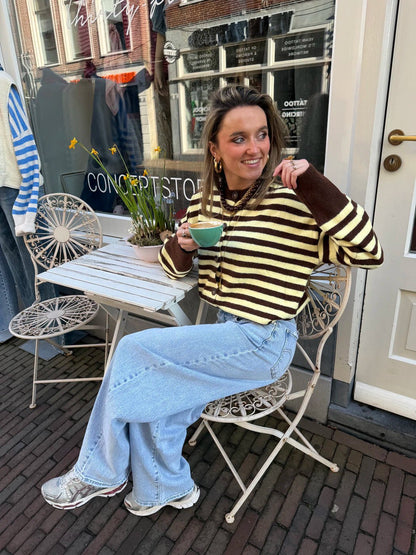 Pippa cardigan brown/yellow striped - Project 35