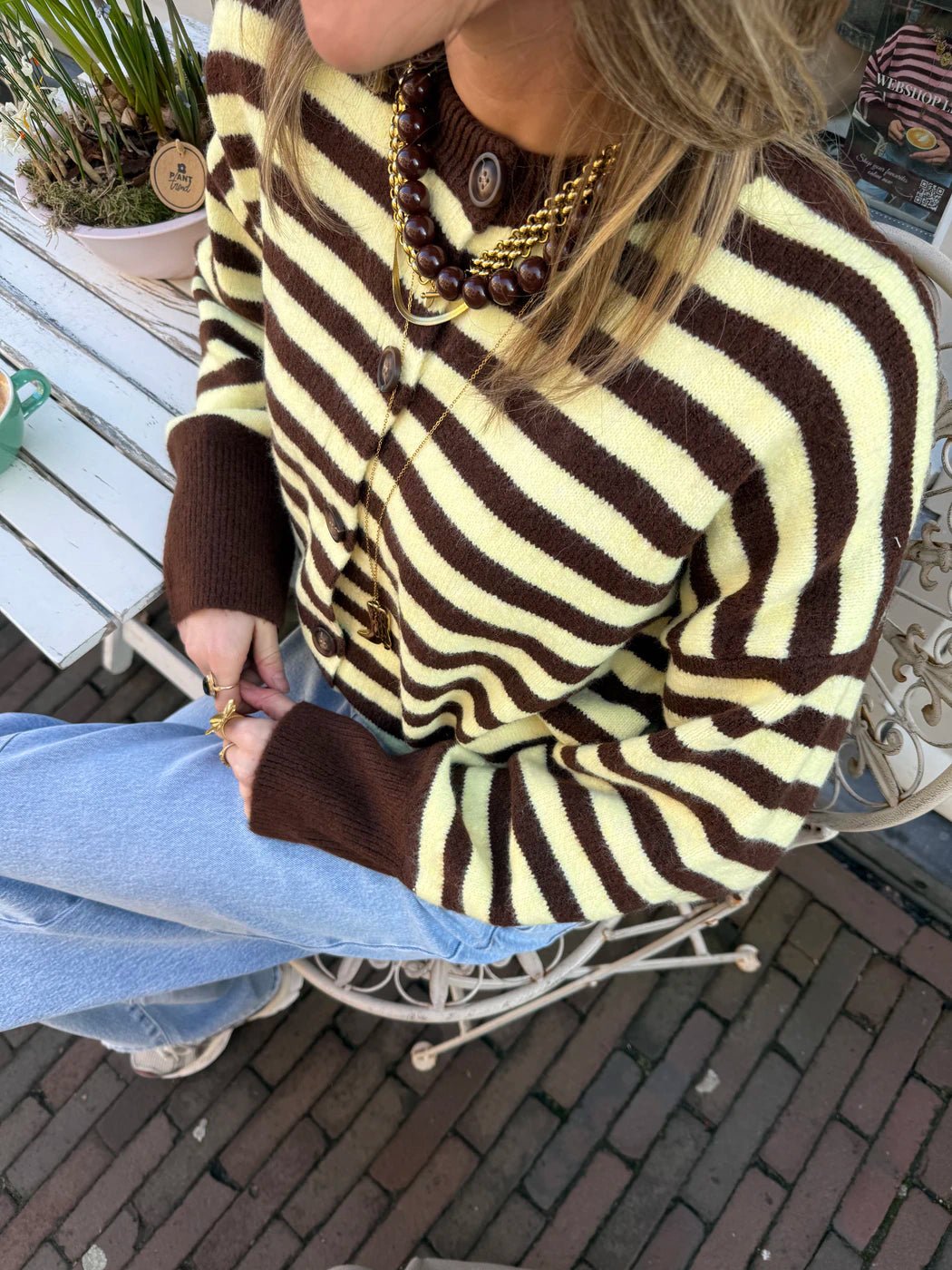 Pippa cardigan brown/yellow striped - Project 35