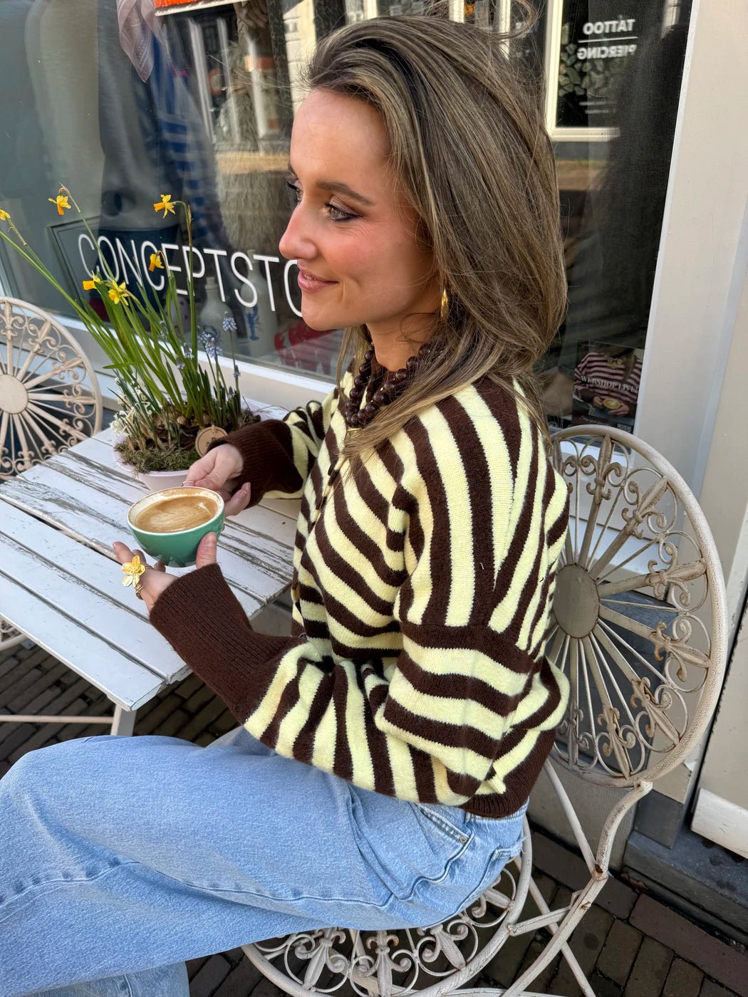 Pippa cardigan brown/yellow striped - Project 35