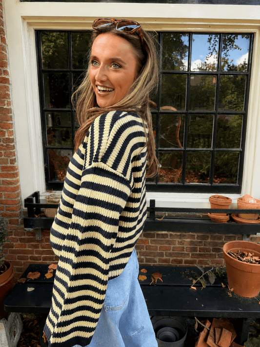 Pixie vest rits geel/navy gestreept - Project 35