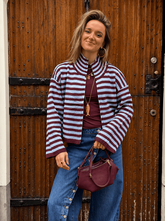 Pixie vest rits gestreept bordeaux/lichtblauw - Project 35