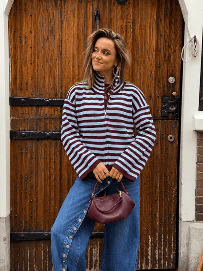 Pixie vest rits gestreept bordeaux/lichtblauw - Project 35