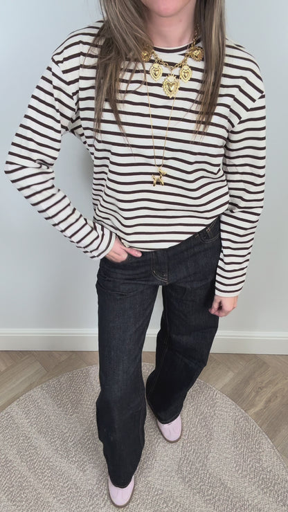 Evi longsleeve striped brown/white