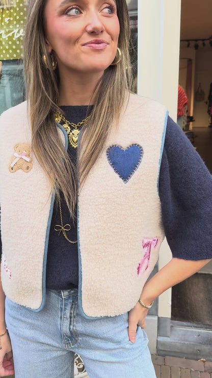 Lola teddy gilet ecru/blue