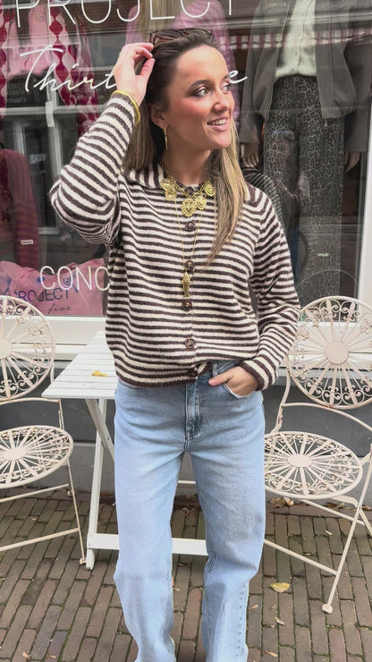 Jill cardigan striped brown/white