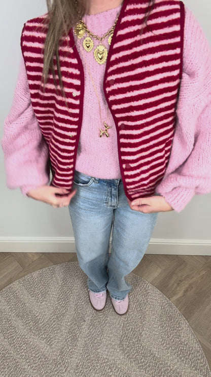 Striped teddy gilet red/pink