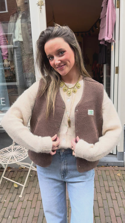 Luna teddy gilet taupe