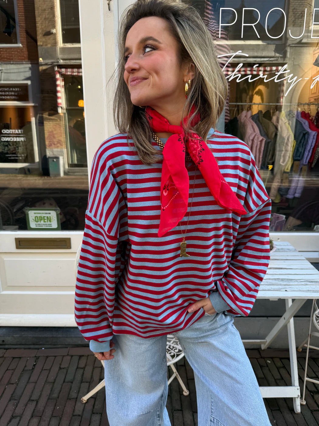 Rae longsleeve red/blue striped - Project 35