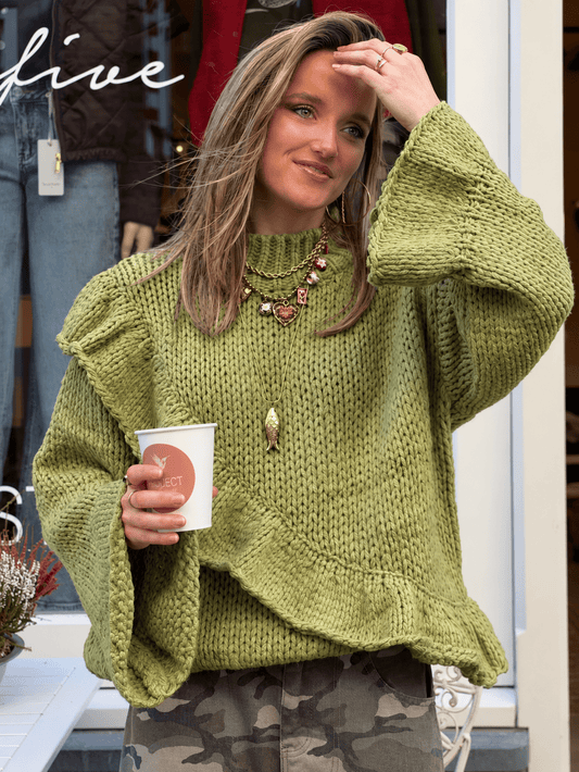 Ravi oversized knit ruffles groen - Project 35