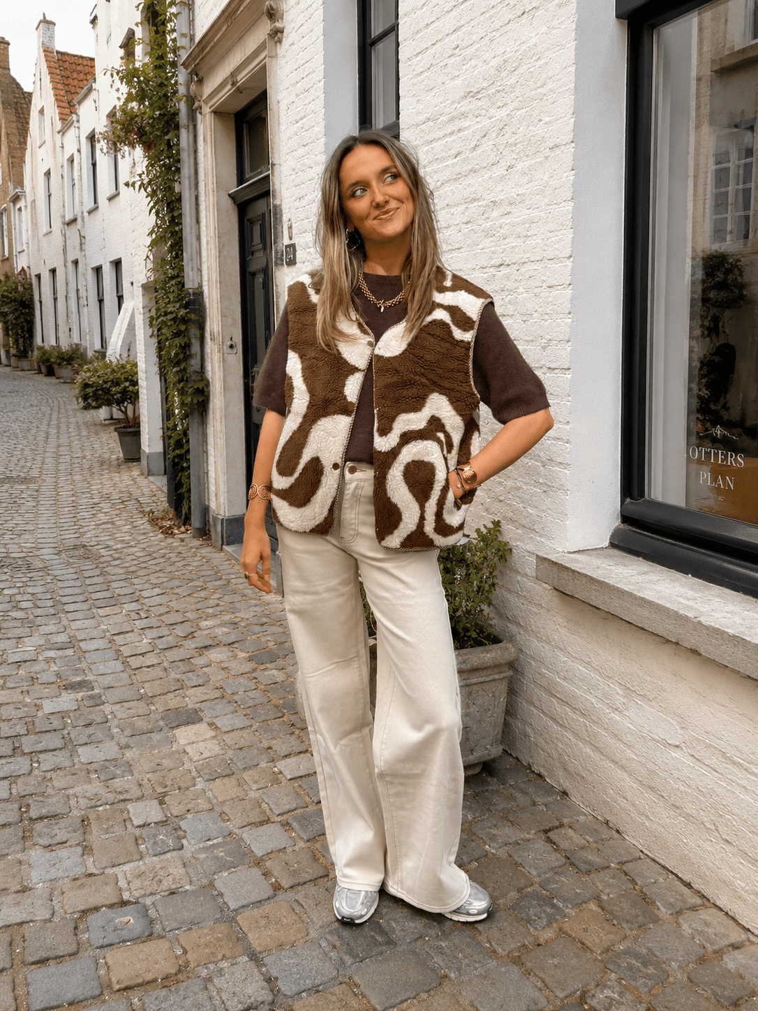 Ravi teddy gilet bruin/beige - Project 35