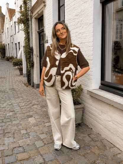 Ravi teddy gilet bruin/beige - Project 35