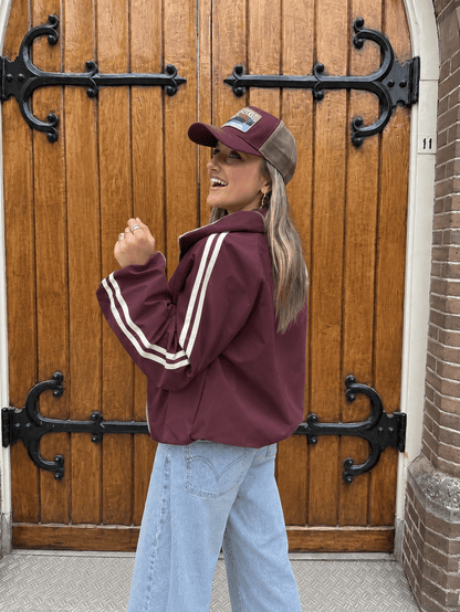 Riley gewatteerde bomber bordeaux/wit streep - Project 35