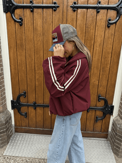 Riley gewatteerde bomber bordeaux/wit streep - Project 35