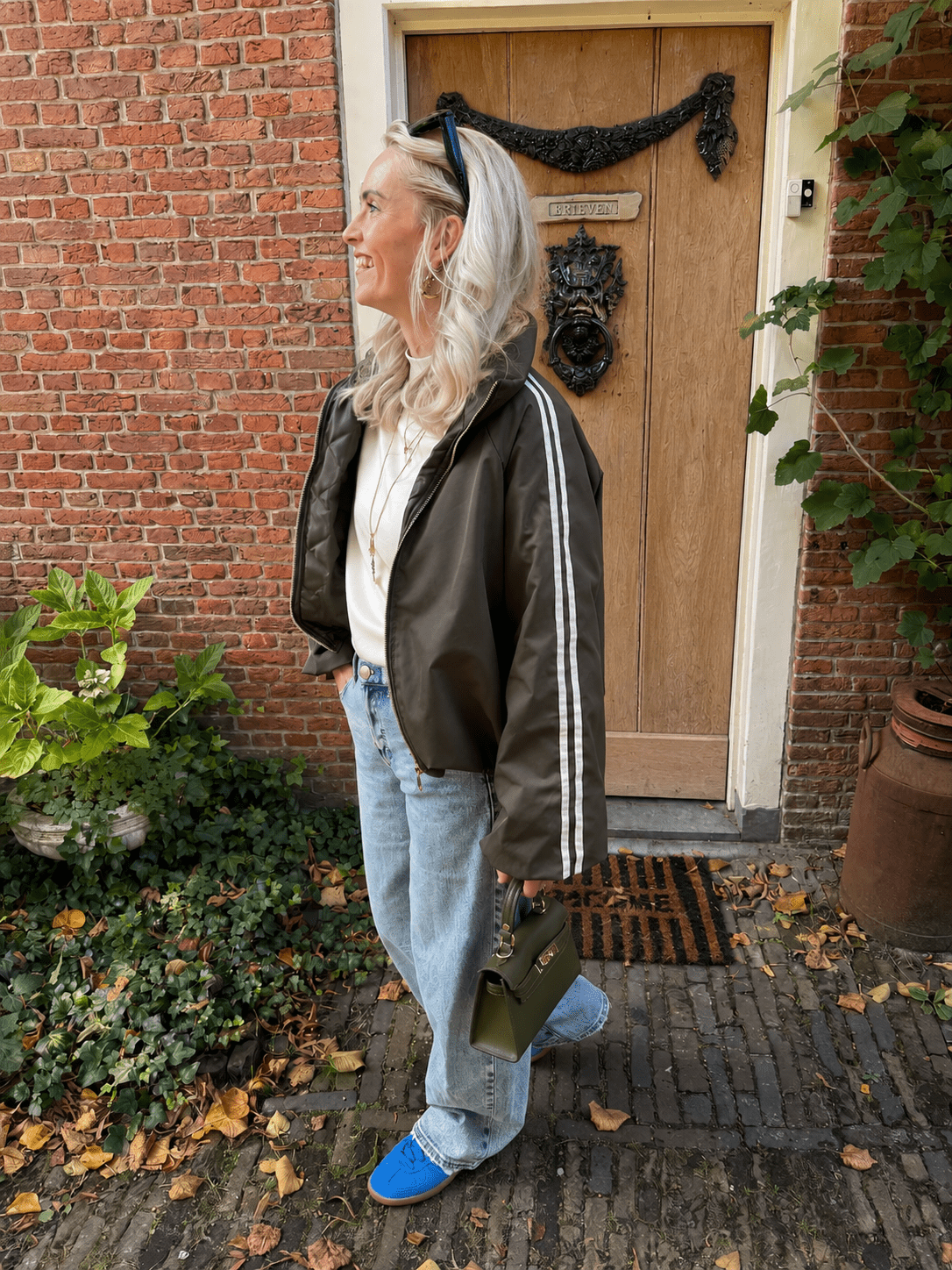 Riley gewatteerde bomber groen/wit streep - Project 35