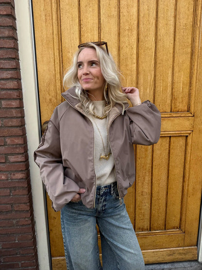 Riley gewatteerde bomber taupe/bruin streep - Project 35