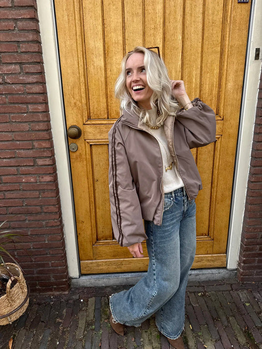 Riley gewatteerde bomber taupe/bruin streep - Project 35