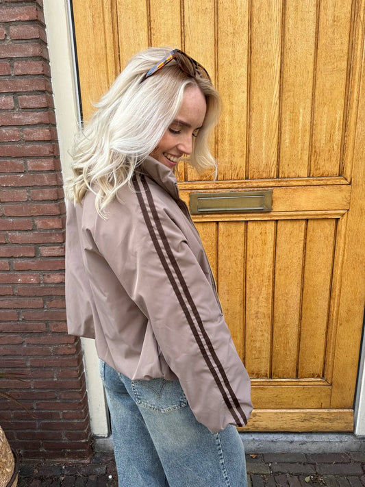 Riley gewatteerde bomber taupe/bruin streep - Project 35