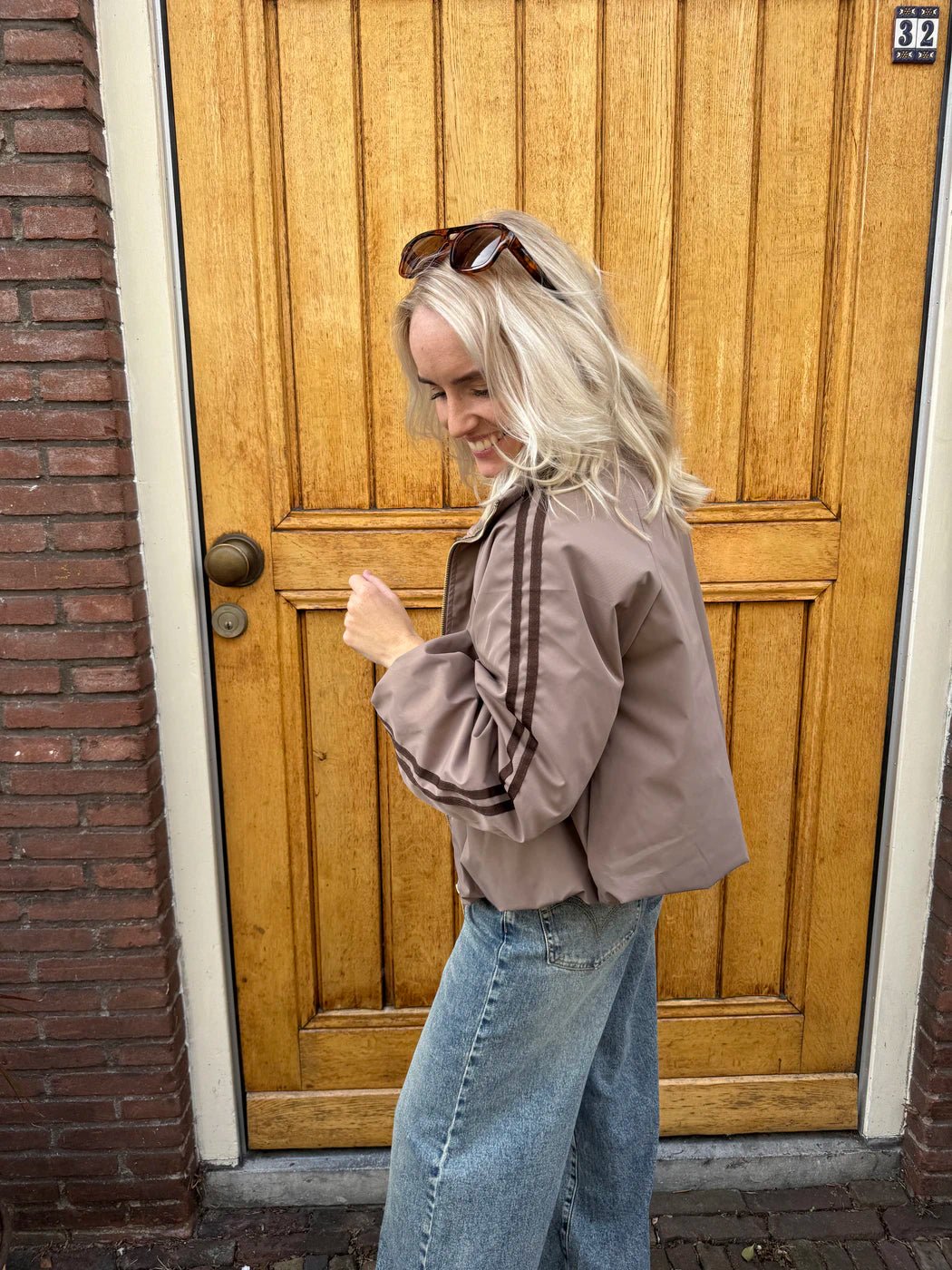 Riley gewatteerde bomber taupe/bruin streep - Project 35