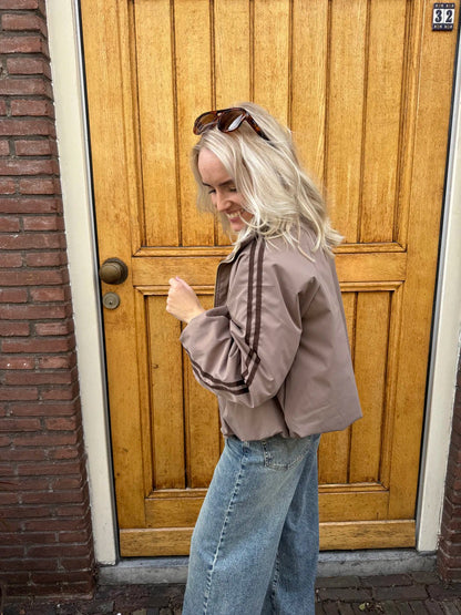 Riley gewatteerde bomber taupe/bruin streep - Project 35