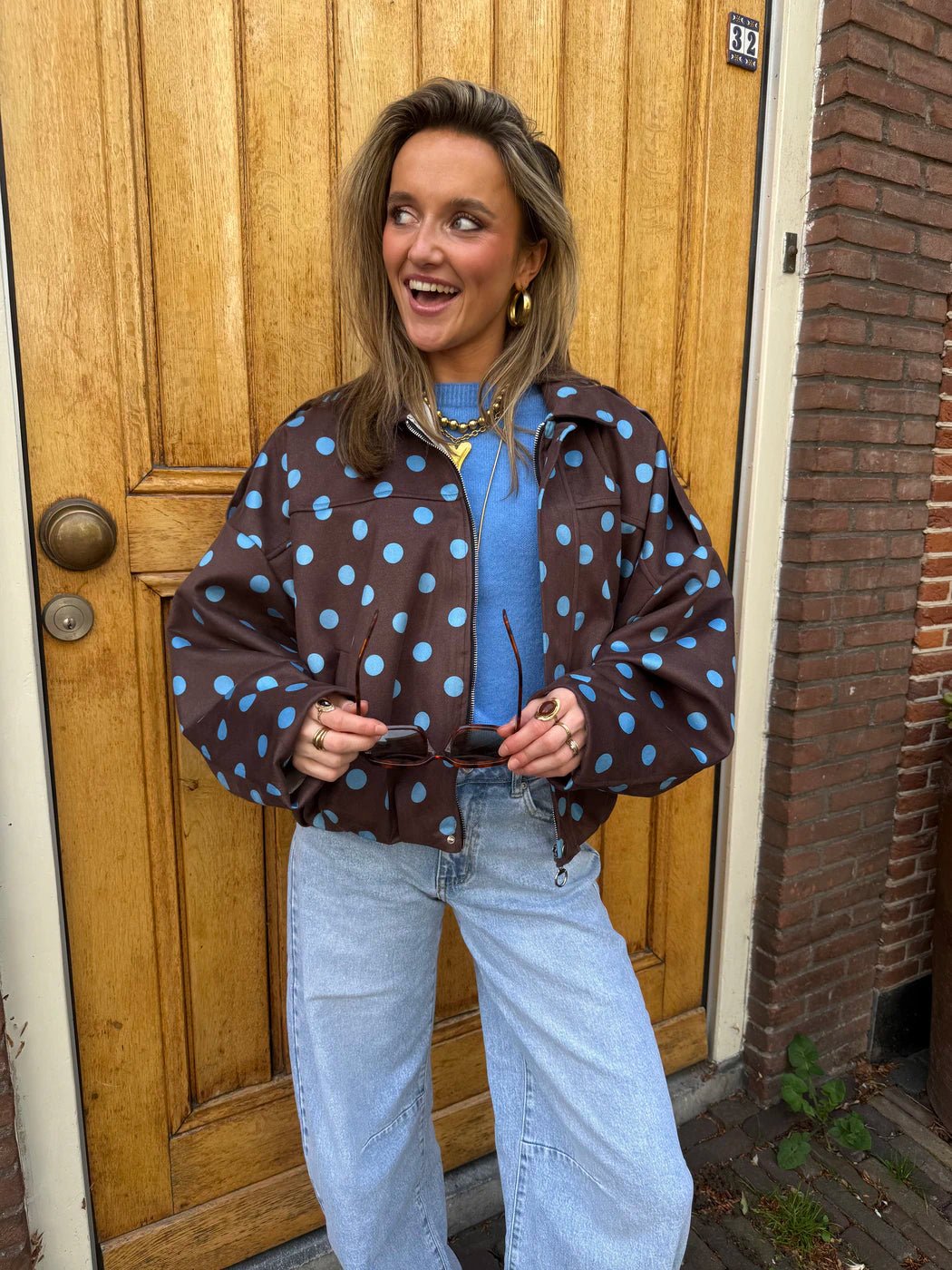 Romi polkadot bomber bruin/blauw - Project 35