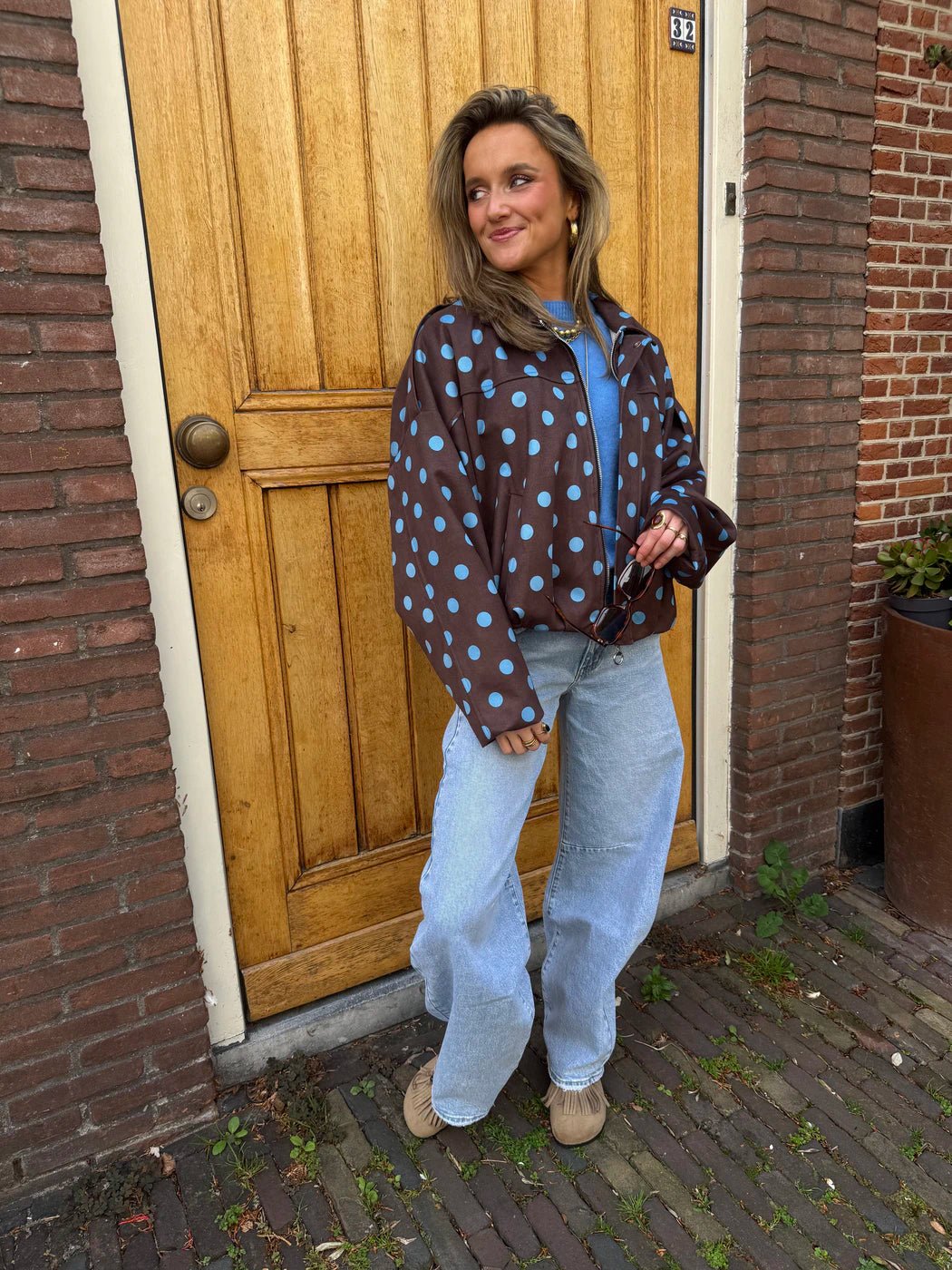 Romi polkadot bomber bruin/blauw - Project 35