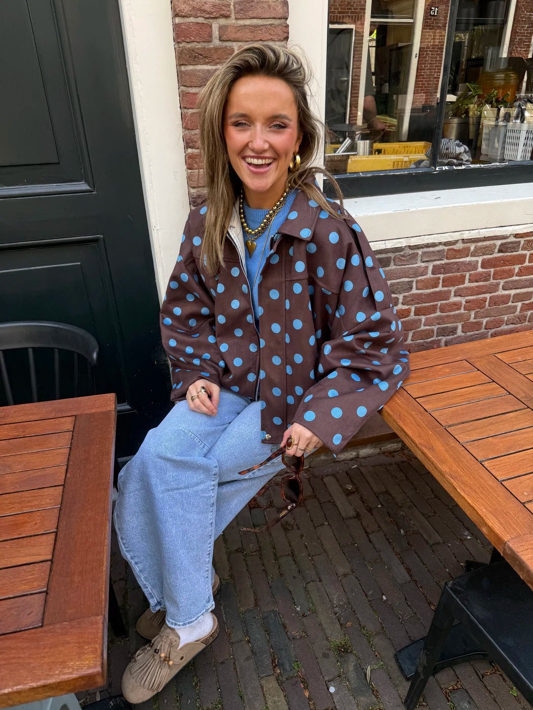 Romi polkadot bomber bruin/blauw - Project 35