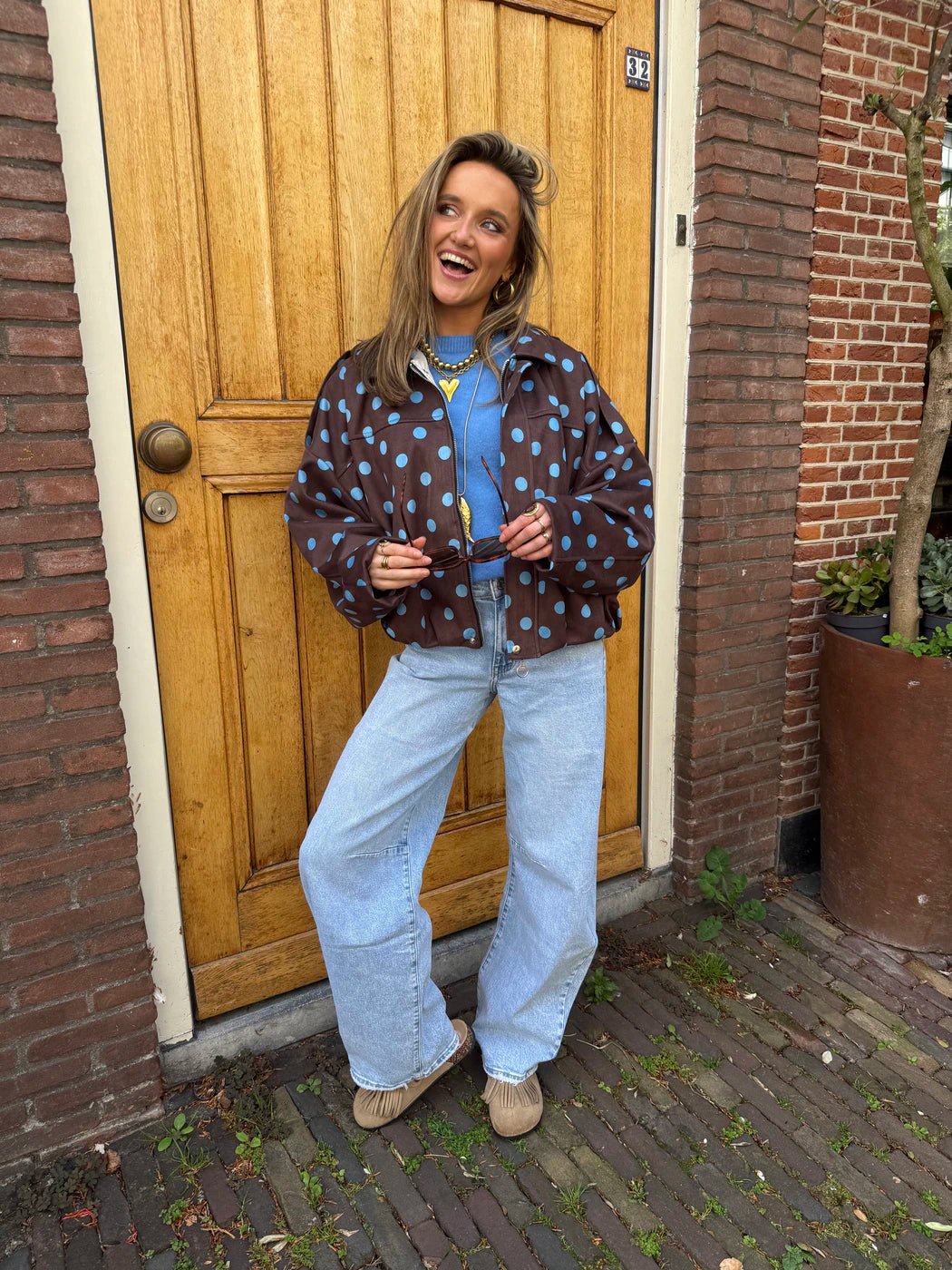 Romi polkadot bomber bruin/blauw - Project 35