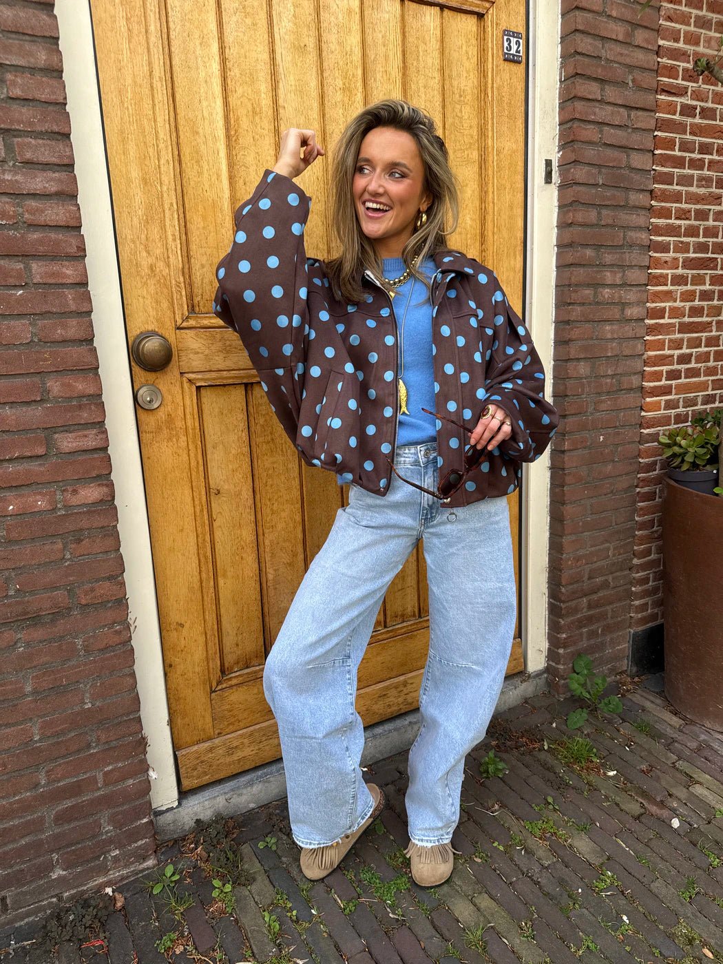 Romi polkadot bomber bruin/blauw - Project 35