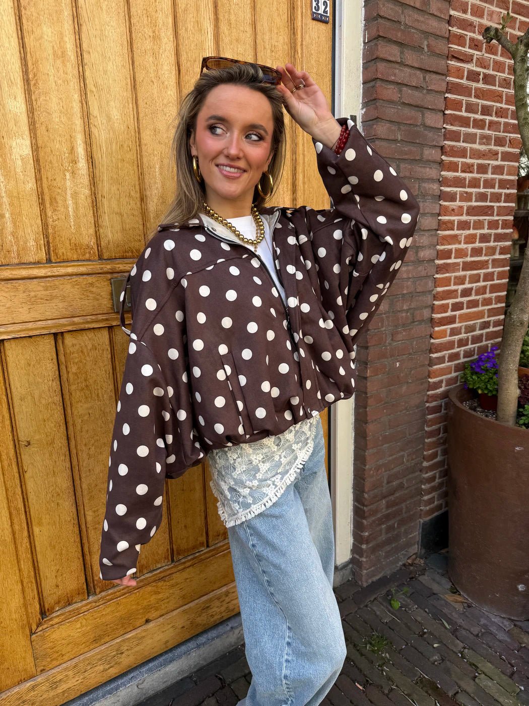 Romi polkadot bomber bruin/wit - Project 35