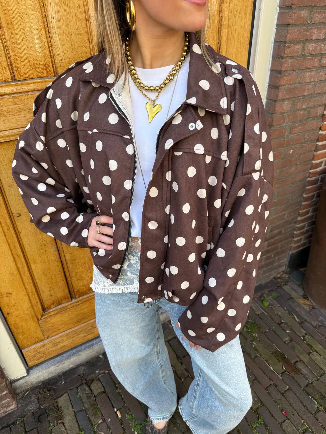 Romi polkadot bomber bruin/wit - Project 35