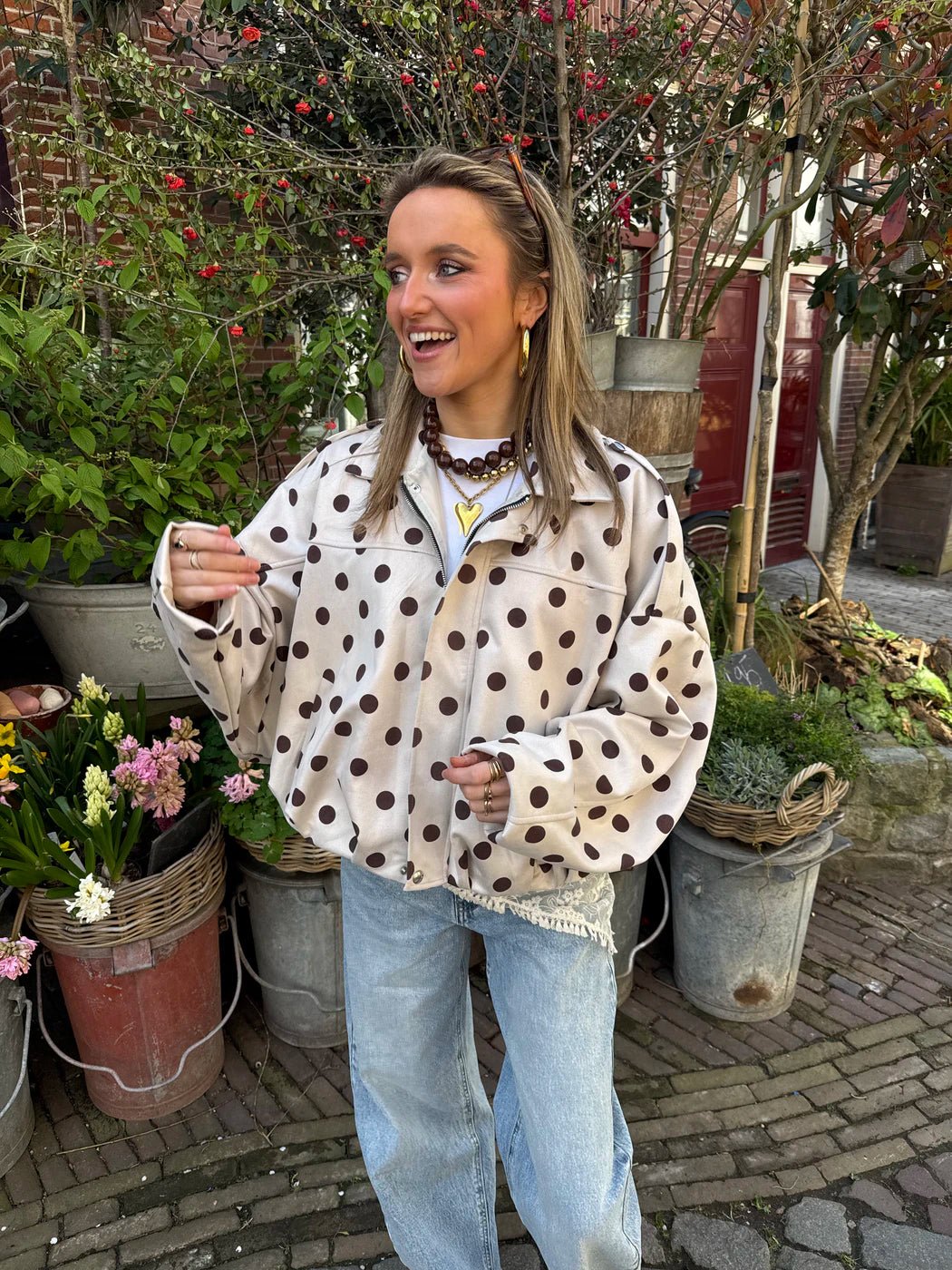 Romi polkadot bomber ecru/bruin - Project 35