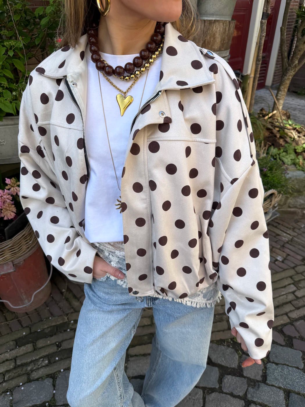 Romi polkadot bomber ecru/bruin - Project 35