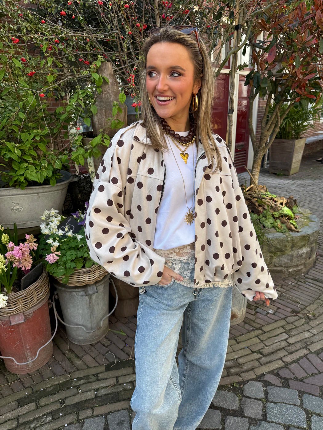 Romi polkadot bomber ecru/bruin - Project 35