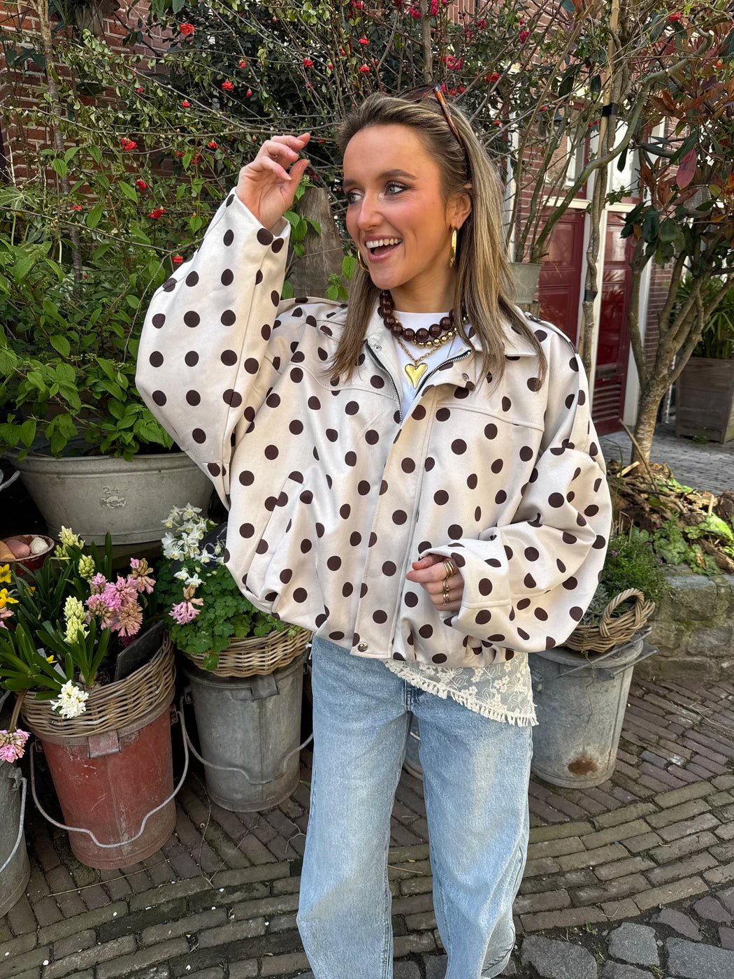 Romi polkadot bomber ecru/bruin - Project 35